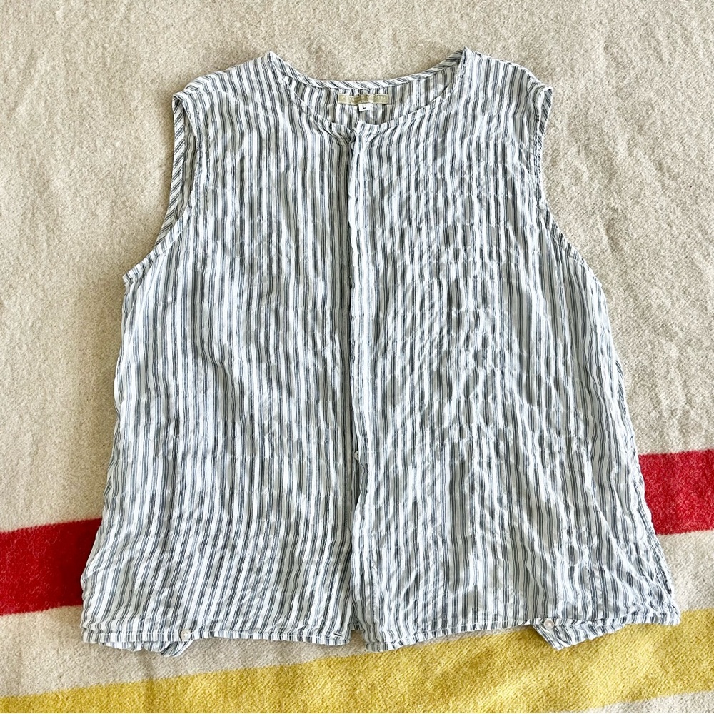 Pip Squeak Chapeau blue stripe crinkle cross front sleeveless top - Picture 2 of 8